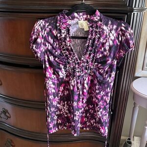 L8teR Women's Ruffled Blouse - Pink and Purple